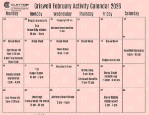Griswell activity calendar February 2026