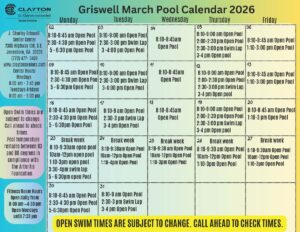 Griswell pool Calendar March 2026