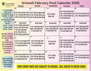 Griswell pool Calendar February 2026