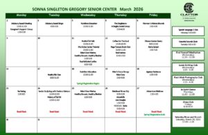 Sonna Singleton Activity Center Calendar MArch 2026