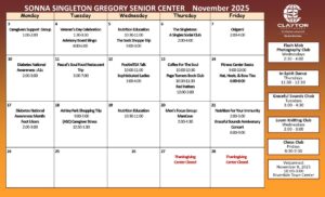 Sonna Singleton Nov. 2024 Activity Center Calendar