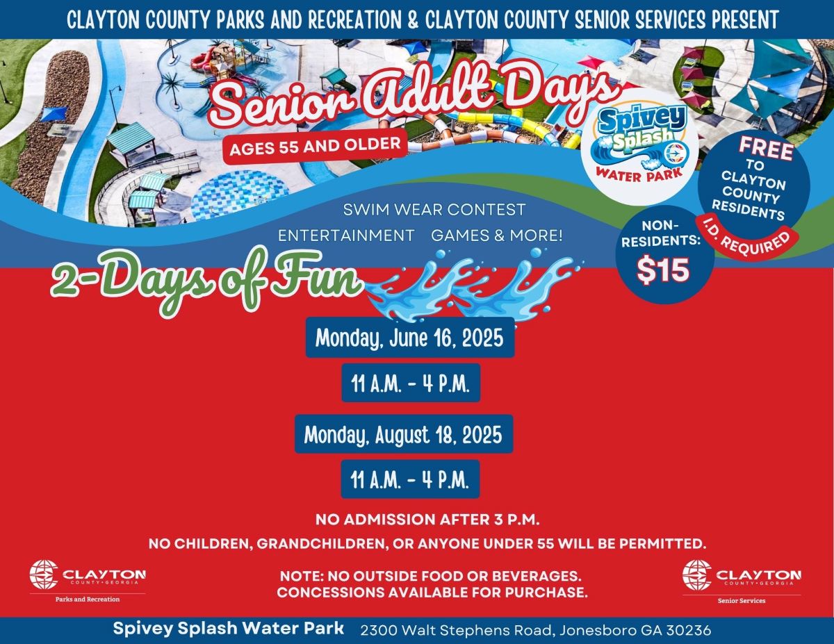Flyer for Senior Adult Day at Spivey Splash Water Park August 18, 2025