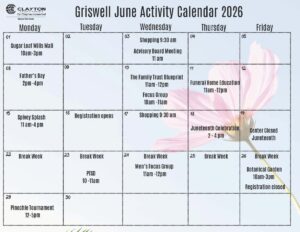 Griswell activity calendar 2026