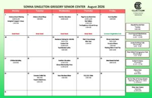 Sonna Singleton Activity Center Calendar 2026