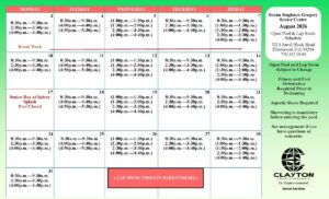 Sonna Singleton Pool hours Calendar 2026